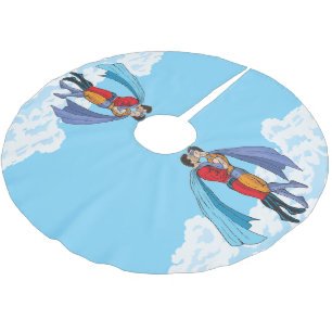 Slipperyjoe's zwei Superhelden küssen Charaktere f Polyester Weihnachtsbaumdecke