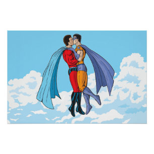 Slipperyjoes zwei Superhelden küssen Charaktere f Poster