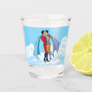 Slipperyjoe's zwei Superhelden küssen Charaktere f Schnapsglas
