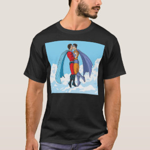 SlipperyJoe's zwei Superhelden küssen Flugwagen T-Shirt