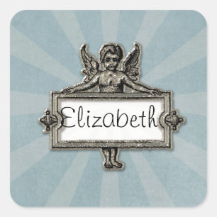 Sliver Angel Name Plate Blue Sternexplosion Quadratischer Aufkleber