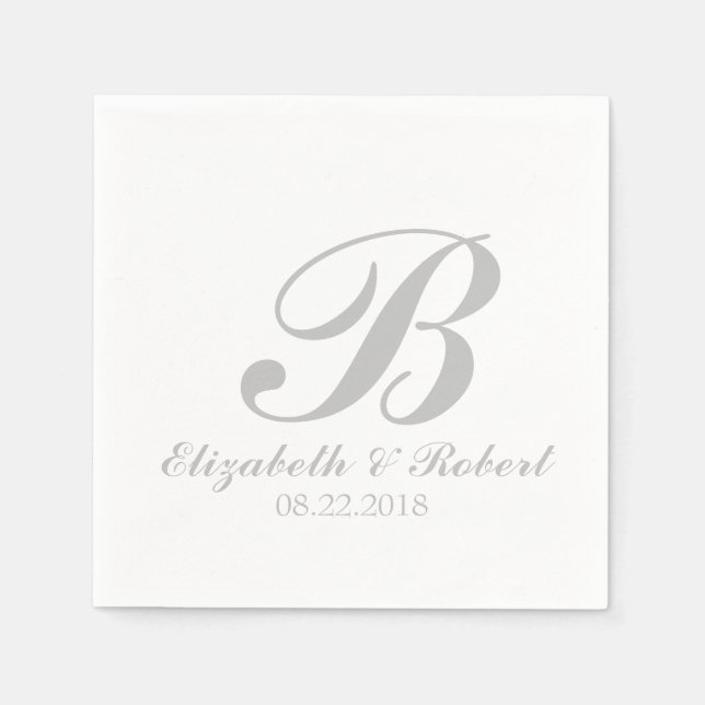 Sliver Gray White Wedding Monogram Serviette (Vorderseite)