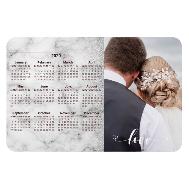 Sliver Marble Wedding Foto Template 2020 Kalender Magnet (Horizontal)
