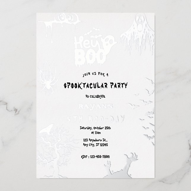 Sliver Spooky Hey Boo Kids Halloween Birthday  Folieneinladung (Vorderseite)