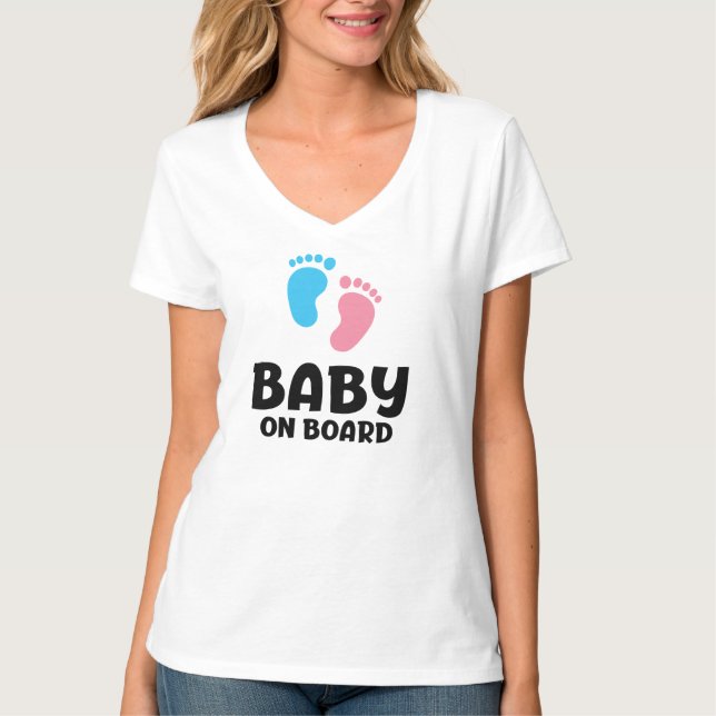 Slogan baby on board - baby aan boord, in auto.  T-Shirt (Vorderseite)