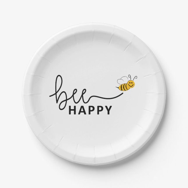 Slogan bee happy, maak je geen zorgen. Wees blij. Pappteller (Vorderseite)