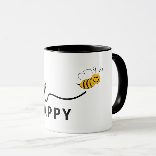 Slogan bee happy, maak je geen zorgen. Wees blij. Tasse (VorderseiteRechts)