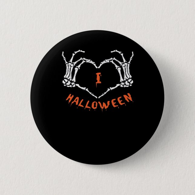 Slogan Halloween. Herzstich aus Skelett Button (Vorderseite)