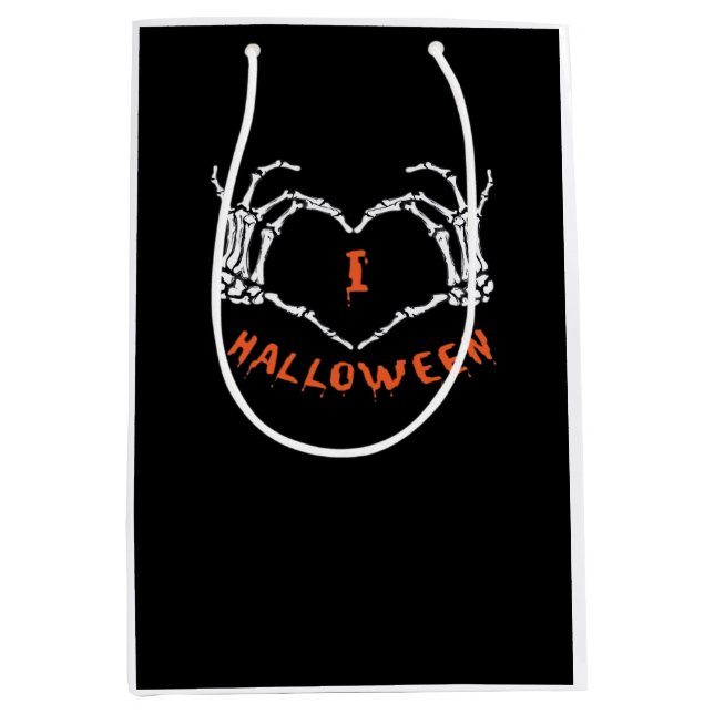 Slogan Halloween. Herzstich aus Skelett Mittlere Geschenktüte (Vorderseite)