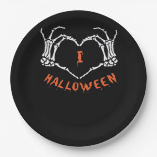 Slogan Halloween. Herzstich aus Skelett Pappteller