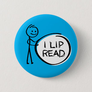 Slogan Lippenlesen oder Lesen. Ik kan Lippenlezen. Button