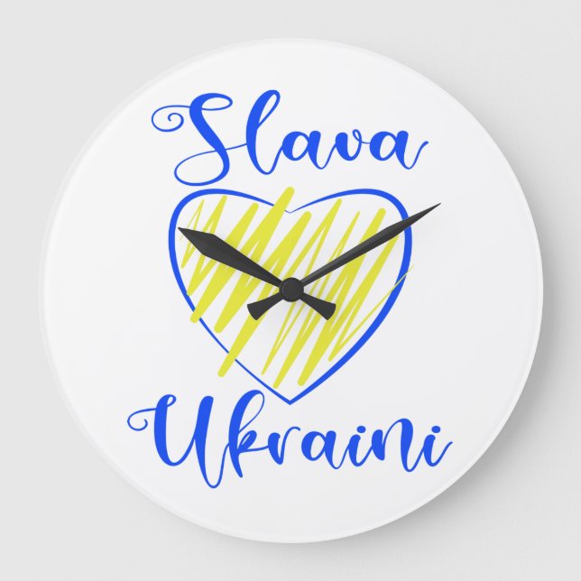 Slogan Slava Ukraini Gloria an die Ukraine Große Wanduhr (Vorderseite)