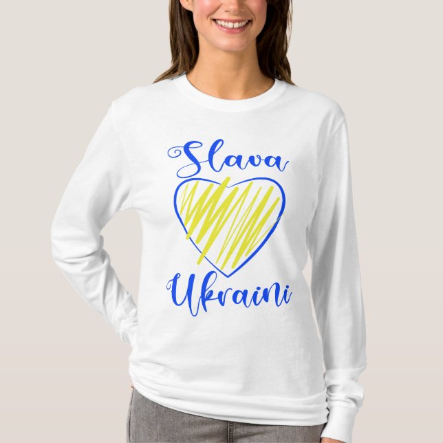 Slogan Slava Ukraini Glory an Ukraine Herz T-Shir T-Shirt (Vorderseite)