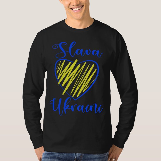 Slogan Slava Ukraini Glory an Ukraine Herz T-Shir T-Shirt (Vorderseite)