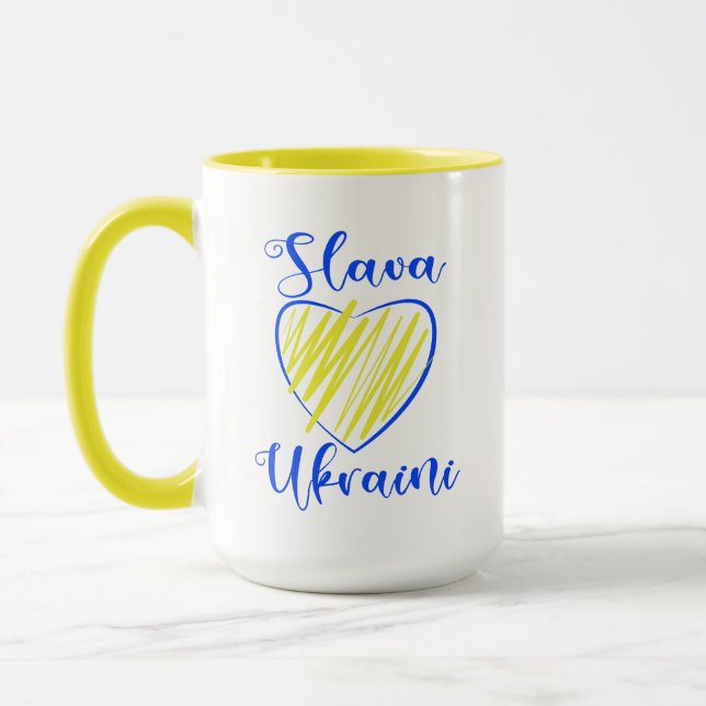 Slogan Slava Ukraini Glory to Ukraine heart   Tasse (Links)