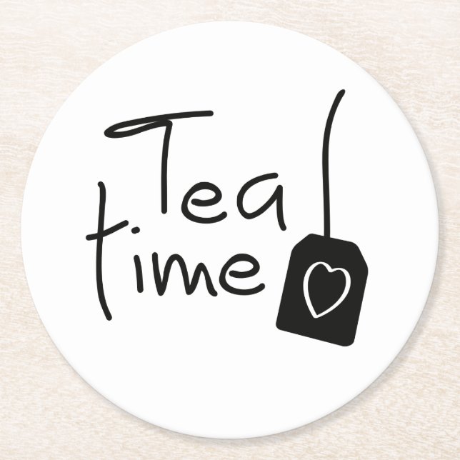 Slogan tea time - theetijd. kopje thee drinken. runder pappuntersetzer (Vorderseite)