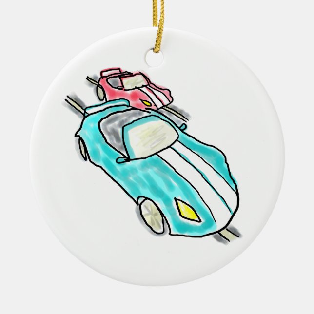 Slotcar-Rennen Keramik Ornament (Vorne)