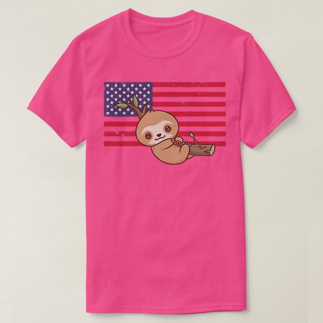 Sloth 4. Juli Patriotic USA American Flag Kawa T-Shirt (Design vorne)