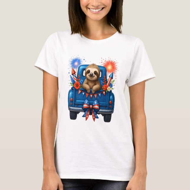 Sloth 4th of July Usa T-Shirt (Vorderseite)