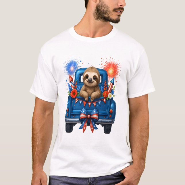 Sloth 4th of July Usa T-Shirt (Vorderseite)