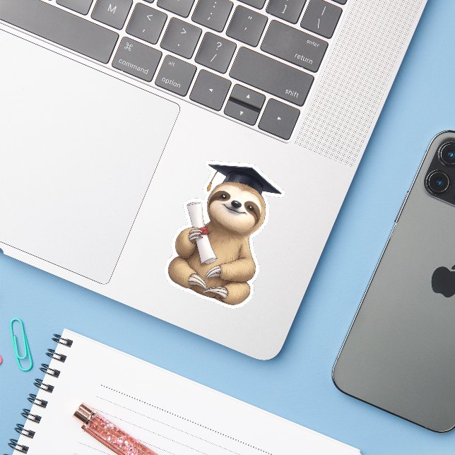 Sloth Abschluss Aufkleber (Laptop mit iPhone)