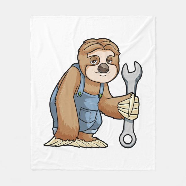 Sloth als Handwerker mit Wrench Fleecedecke (Vorderseite)