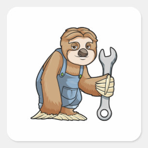 Sloth als Handwerker mit Wrench Quadratischer Aufkleber