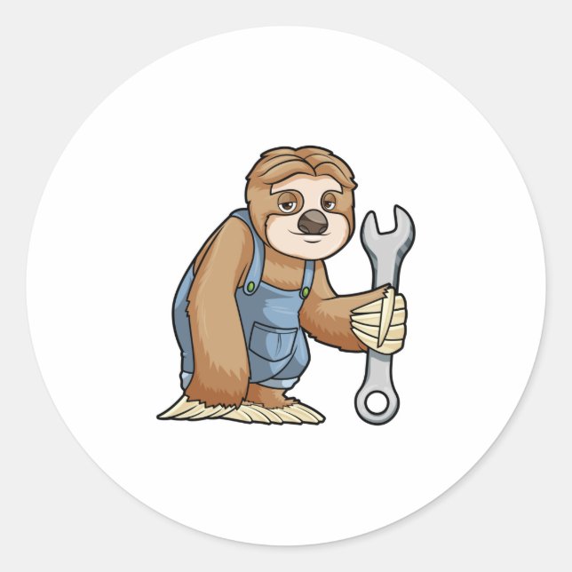 Sloth als Handwerker mit Wrench Runder Aufkleber (Vorderseite)