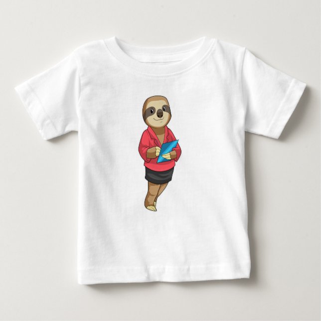 Sloth als Secretary mit Notepad Baby T-shirt (Vorderseite)