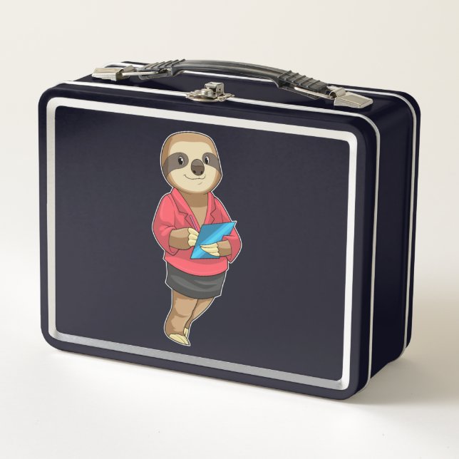 Sloth als Secretary mit Notepad Metall Brotdose (Vorderseite)
