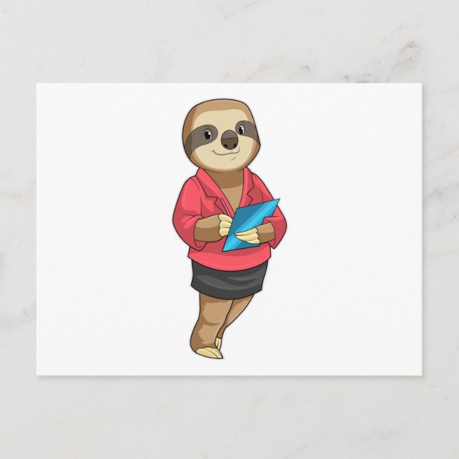 Sloth als Secretary mit Notepad Postkarte (Vorderseite)