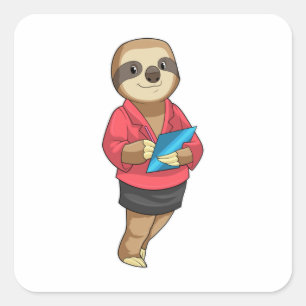 Sloth als Secretary mit Notepad Quadratischer Aufkleber