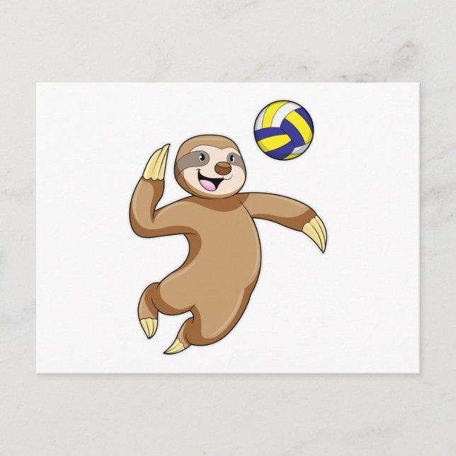 Sloth als Volleyball-Spieler mit Volleyball Postkarte (Vorderseite)