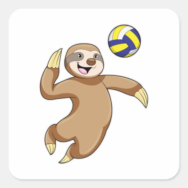 Sloth als Volleyball-Spieler mit Volleyball Quadratischer Aufkleber (Vorderseite)
