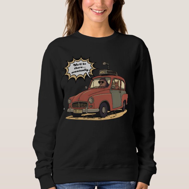 Sloth and Bunny Cartoon Road Trip Adventure Sweatshirt (Vorderseite)