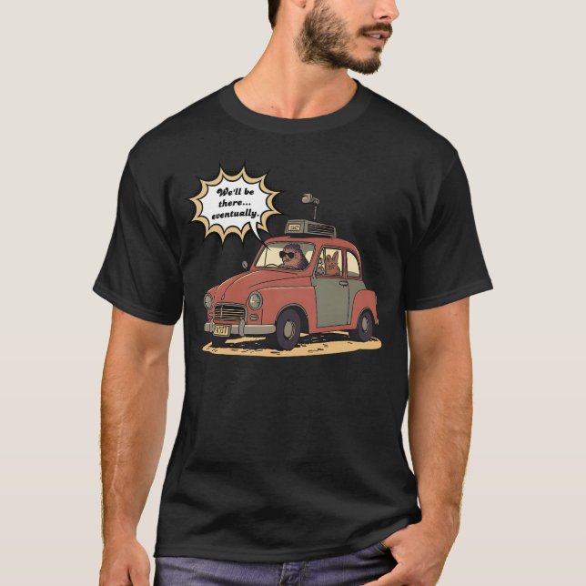 Sloth and Bunny Cartoon Road Trip Adventure T-Shirt (Vorderseite)
