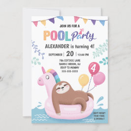 Sloth and Unicorn Summer Pool Party Geburtstag Einladung
