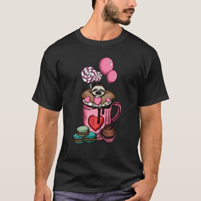 Sloth Animal in Coffee Cup Tasse Valentine V Day C T-Shirt (Vorderseite)
