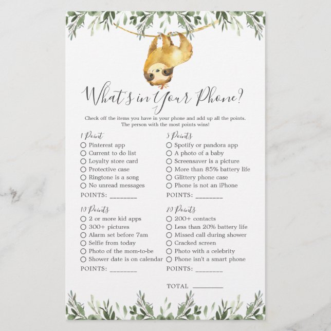 Sloth Animals Baby Shower Was ist in Ihrem Telefon (Vorderseite)