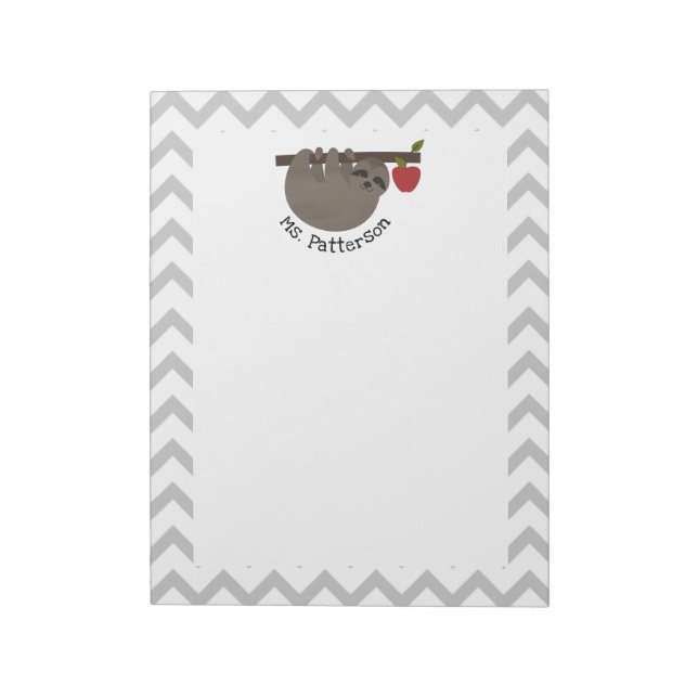 Sloth Apple Tree Gray Zickzack Teacher Notizblock (Rotiert)