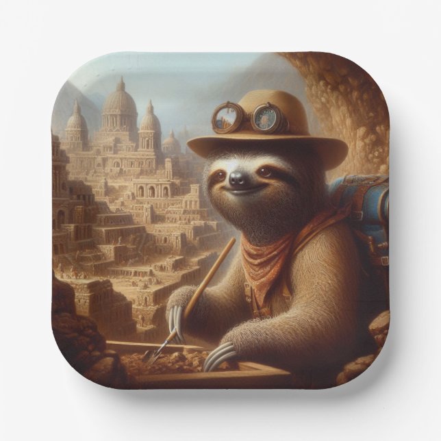 Sloth Archeologist Pappteller (Vorderseite)