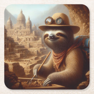 Sloth Archeologist Rechteckiger Pappuntersetzer