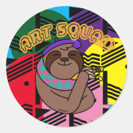 Sloth Artist Art Squad Runder Aufkleber
