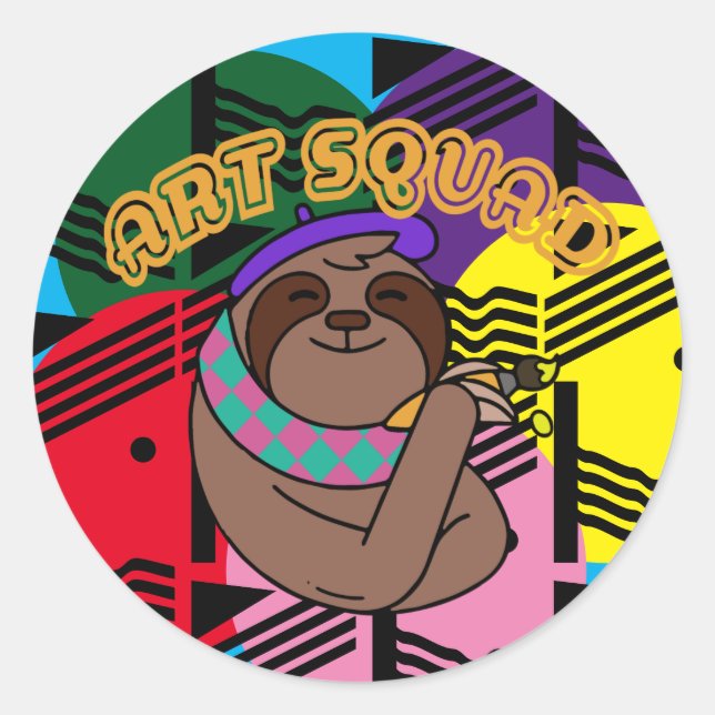 Sloth Artist Art Squad Runder Aufkleber (Vorderseite)