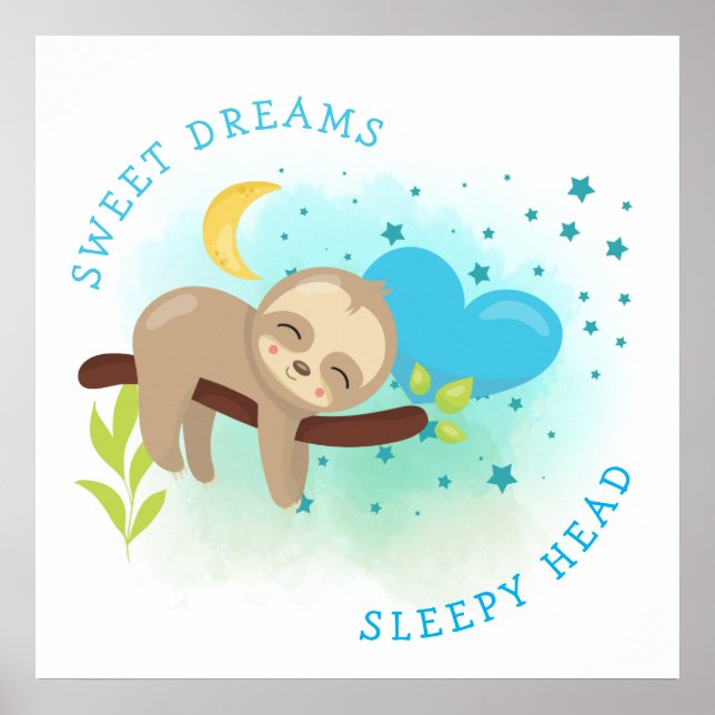Sloth Asleep Sweet Dreams Sleepy Head Baby Boy Poster (Vorne)