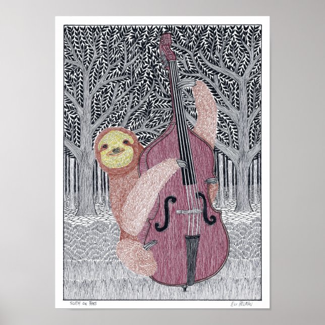 Sloth auf Bass Poster (Vorne)
