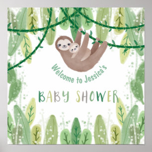 Sloth Baby Boy Duschdusche Jungle Thema Willkommen Poster