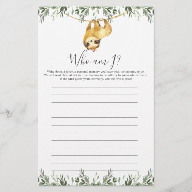 Sloth Baby Dusche, die ich spiele (Vorderseite)