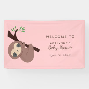Sloth Baby Dusche Pink Willkommen Niedliches Jungl Banner
