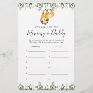 Sloth Baby Dusche wie alt waren sie Spielkarte